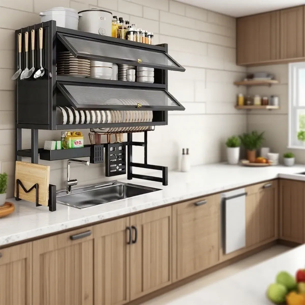 Transforma el desorden de tu cocina en un espacio elegante y organizado- Escurridor Pro Doble Tapa 65CM