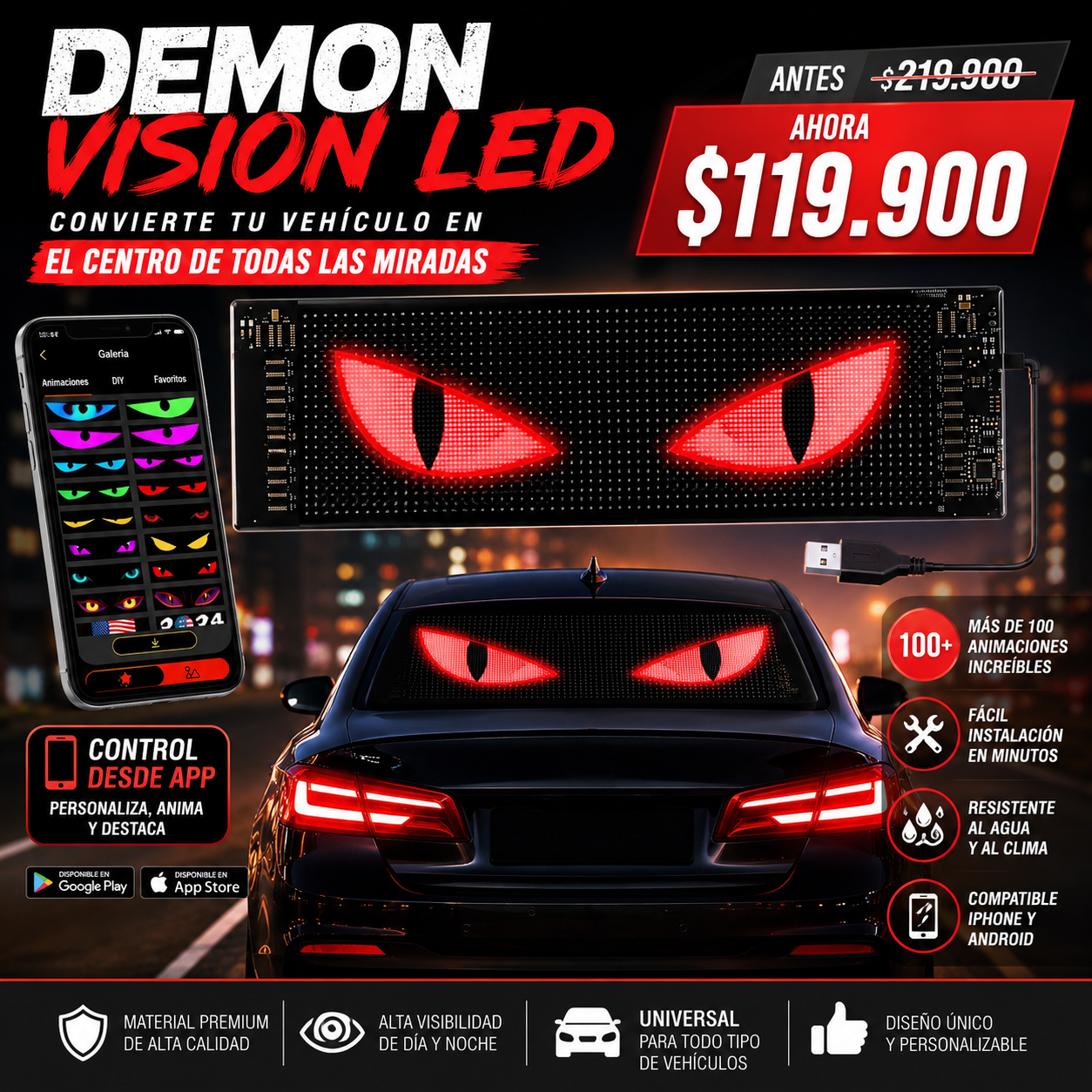 Demon Vision LED- Convierte Tu Vehículo en el Centro de Todas las Miradas