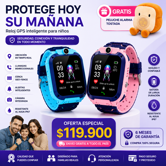 SmartWatch con GPS para Niños + PELUCHE ALARMA GRATIS - Manten la Seguridad de tus hijos a tu Alcance