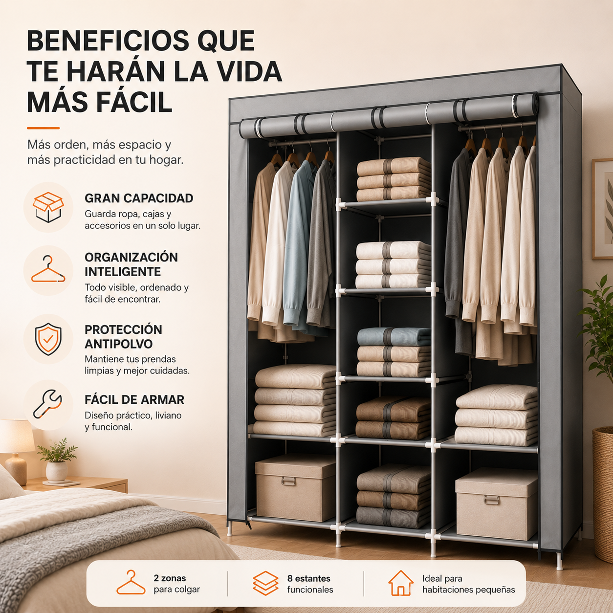 Closet Organizador De Ropa Desarmable 8 Estantes