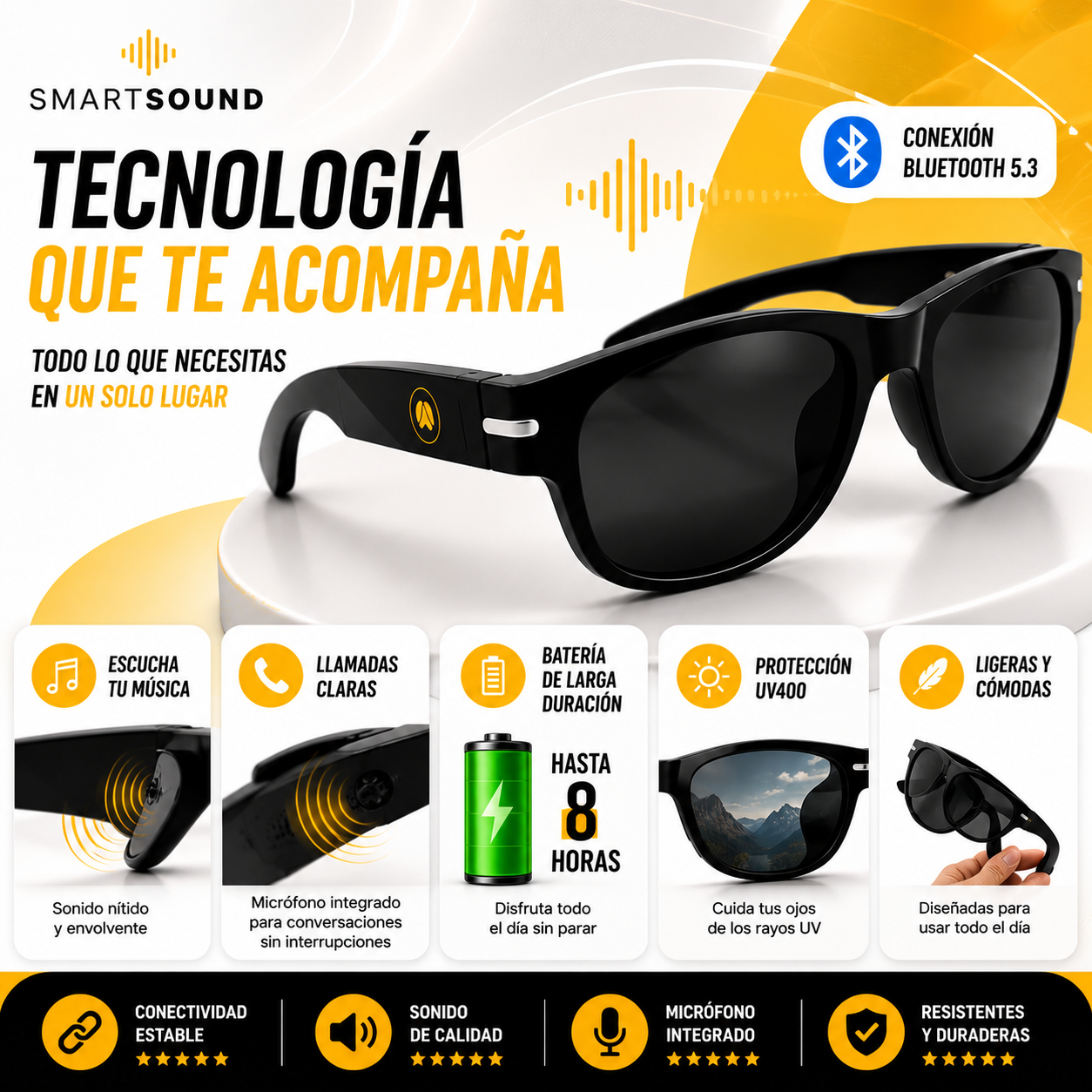 Gafas SmartSound-Escucha música, contesta llamadas y protege tu estilo con unas gafas inteligentes