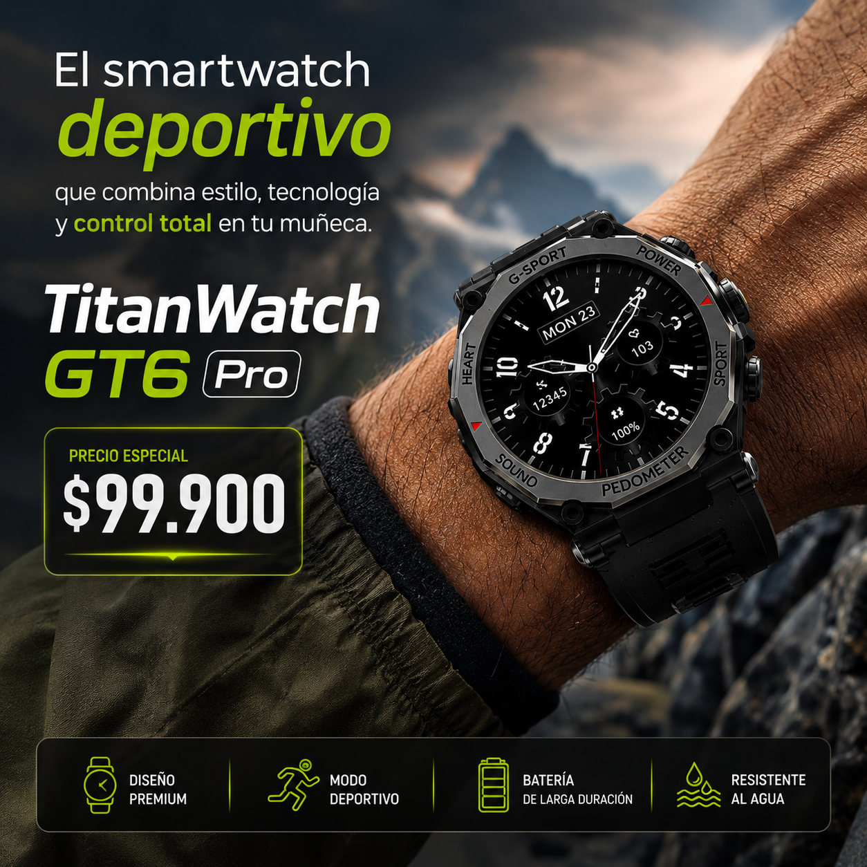 El smartwatch deportivo que combina estilo, tecnología y control total en tu muñeca- TitanWatch GT6 Pro