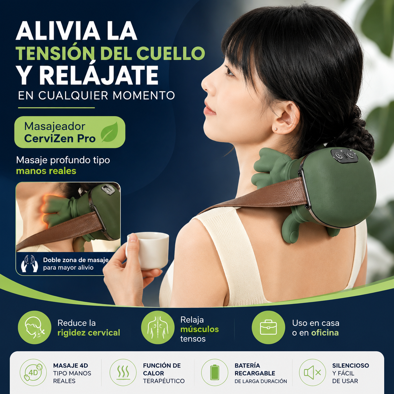 ALIVIA LA TENSIÓN DEL CUELLO Y RELÁJATE EN CUALQUIER MOMENTO- Masajeador CerviZen Pro
