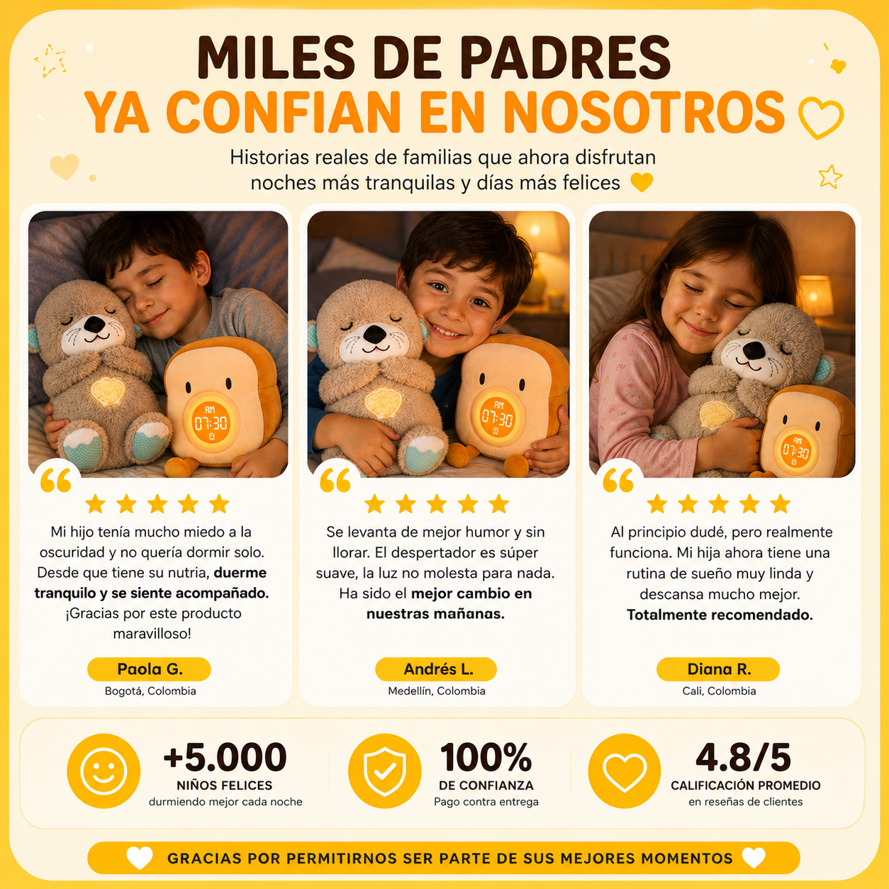 Peluches Dulcesueños™ 2 x 1 -Tu hijo no necesita otra alarma… necesita sentirse seguro al dormir y tranquilo al despertar