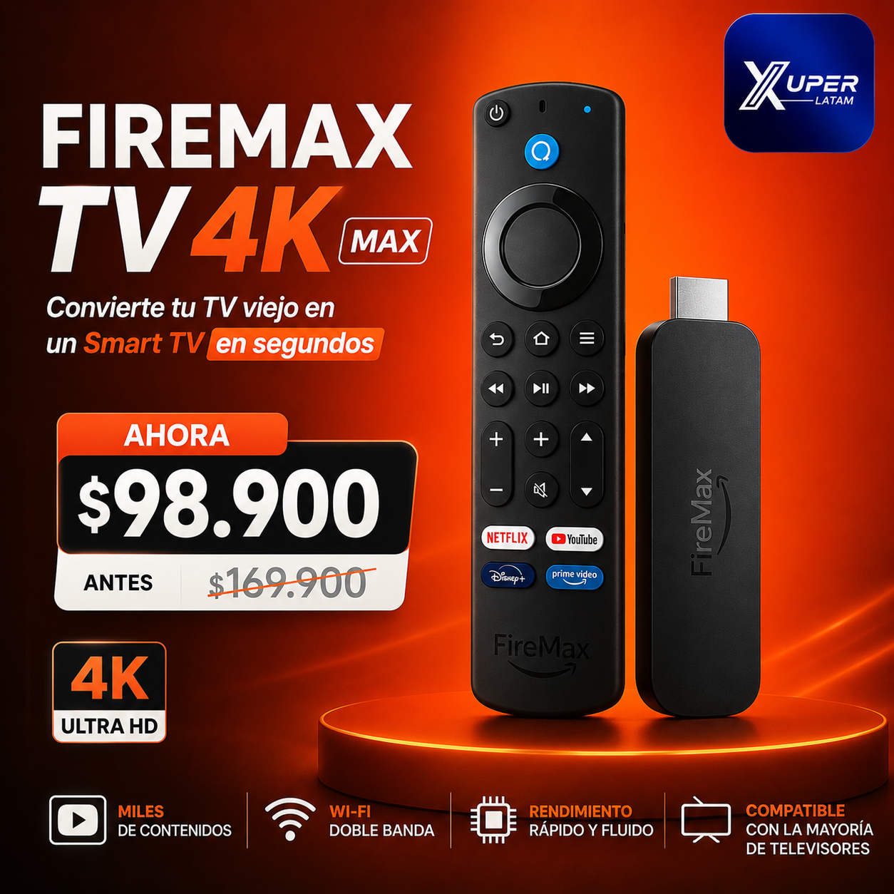 FireMax TV 4K- Convierte tu TV viejo en un Smart TV en segundos 🔥 XUPER GRATIS 🔥