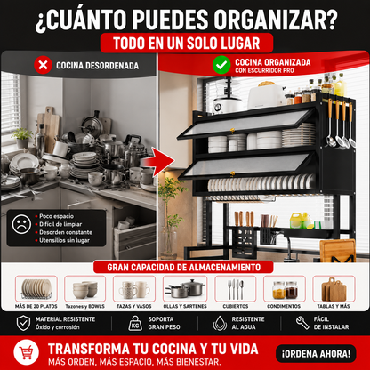 Transforma el desorden de tu cocina en un espacio elegante y organizado- Escurridor Pro Doble Tapa 65CM