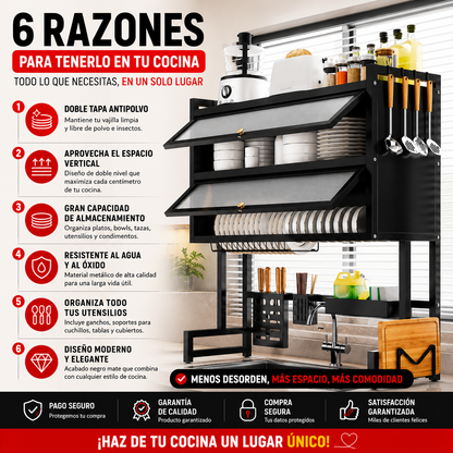 Transforma el desorden de tu cocina en un espacio elegante y organizado- Escurridor Pro Doble Tapa 65CM