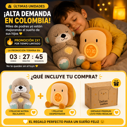 Peluches Dulcesueños™ 2 x 1 -Tu hijo no necesita otra alarma… necesita sentirse seguro al dormir y tranquilo al despertar