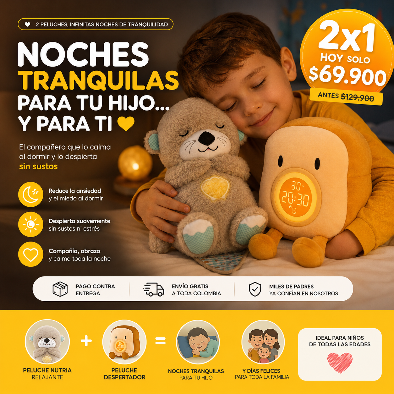 Peluches Dulcesueños™ 2 x 1 -Tu hijo no necesita otra alarma… necesita sentirse seguro al dormir y tranquilo al despertar
