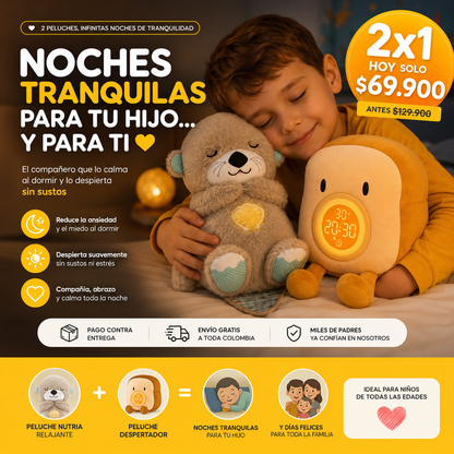 Peluches Dulcesueños™ 2 x 1 -Tu hijo no necesita otra alarma… necesita sentirse seguro al dormir y tranquilo al despertar